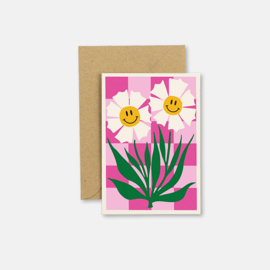 Pink Happy Flower Greetings Card