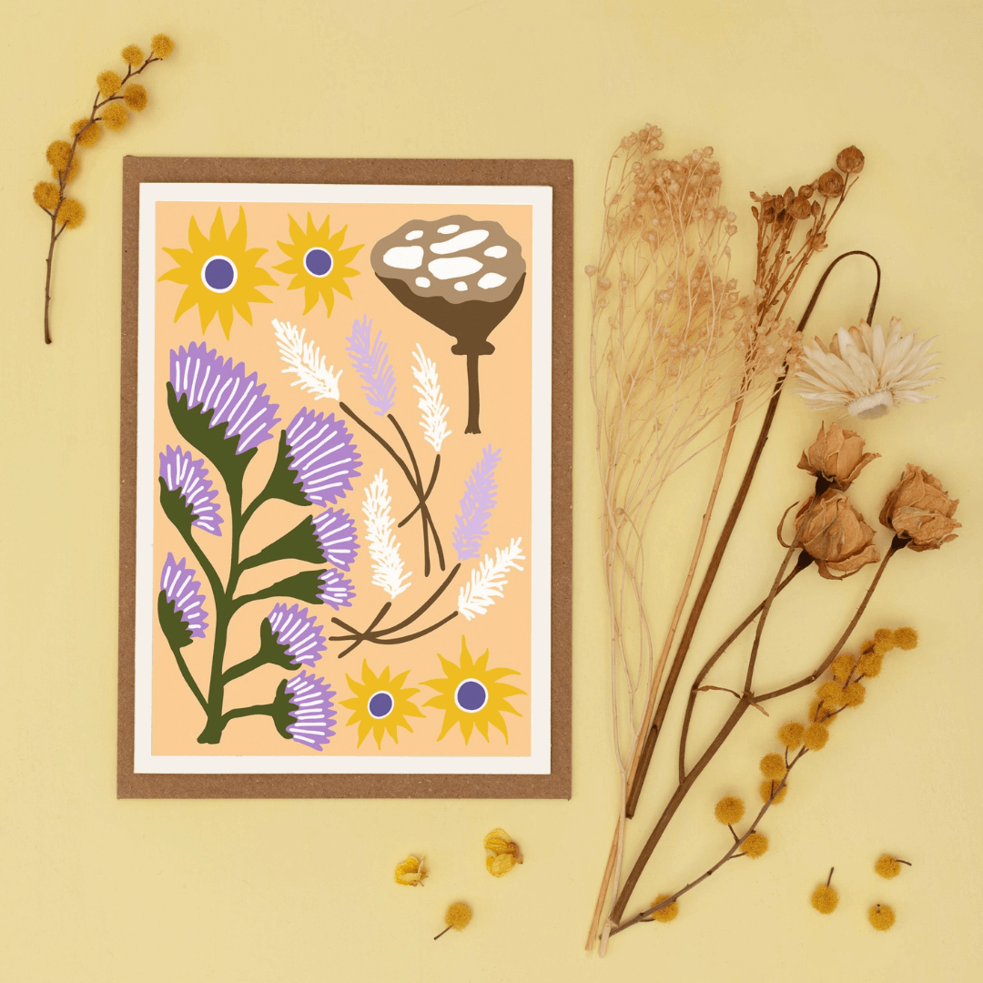 Wheat Yellow Dried Flowers All Occasions Greetings Card