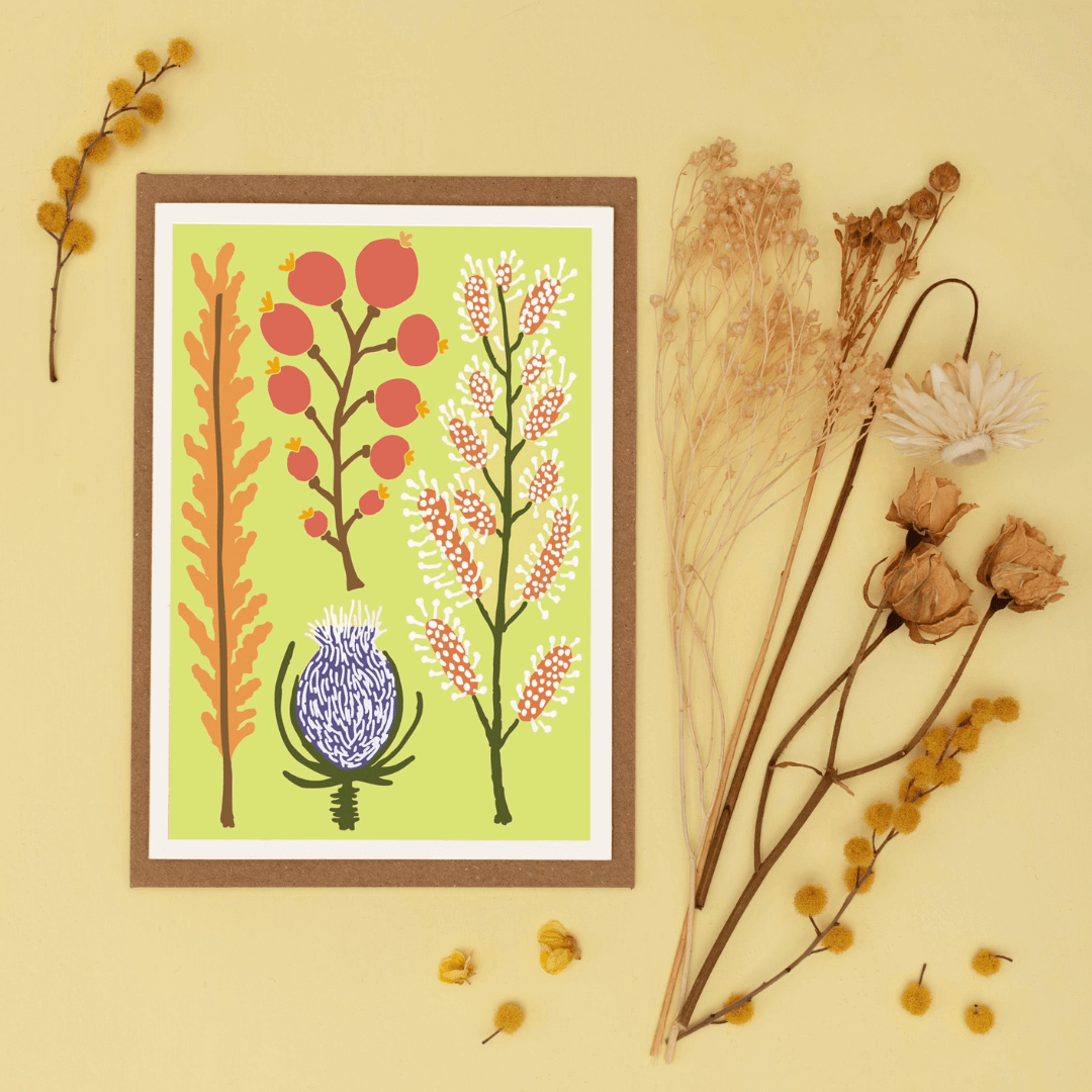 Yellow Dried Flowers All Occasions Greetings Card