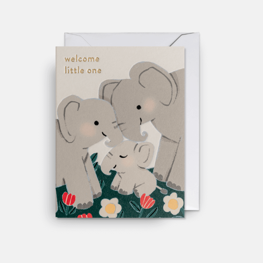 Welcome Little One Elephants Mini Greetings Card
