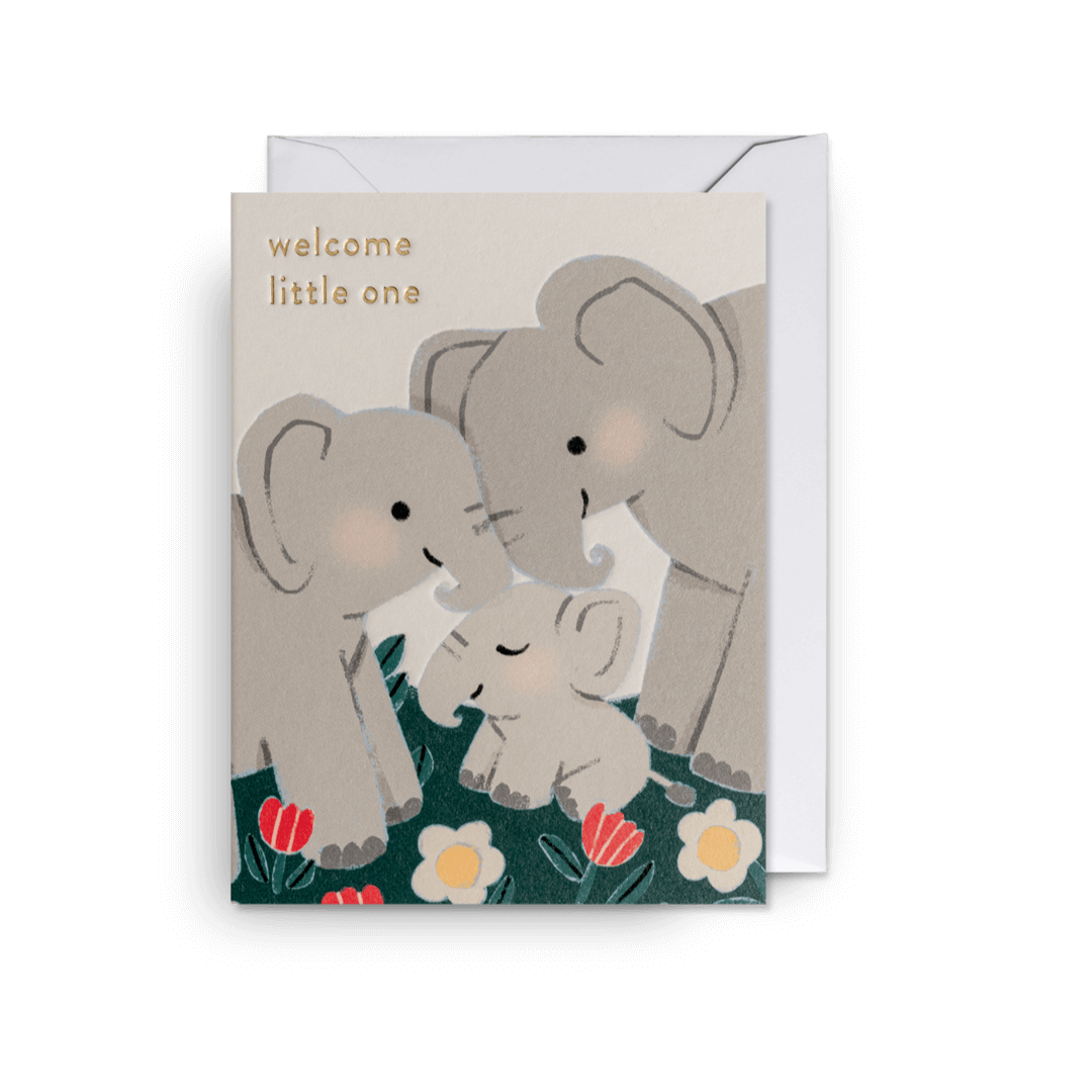 Welcome Little One Elephants Mini Greetings Card