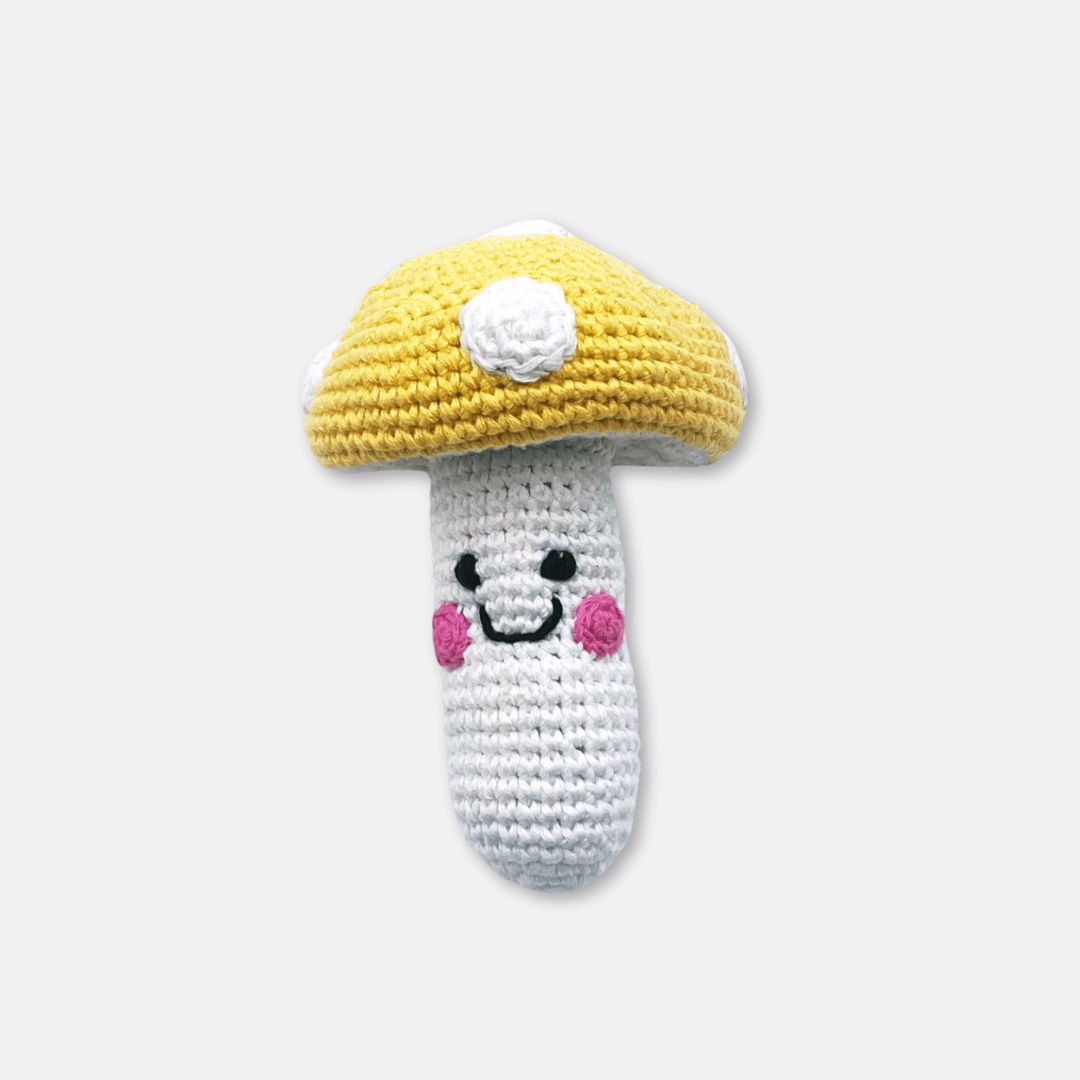 Yellow Mushroom Crochet Rattle