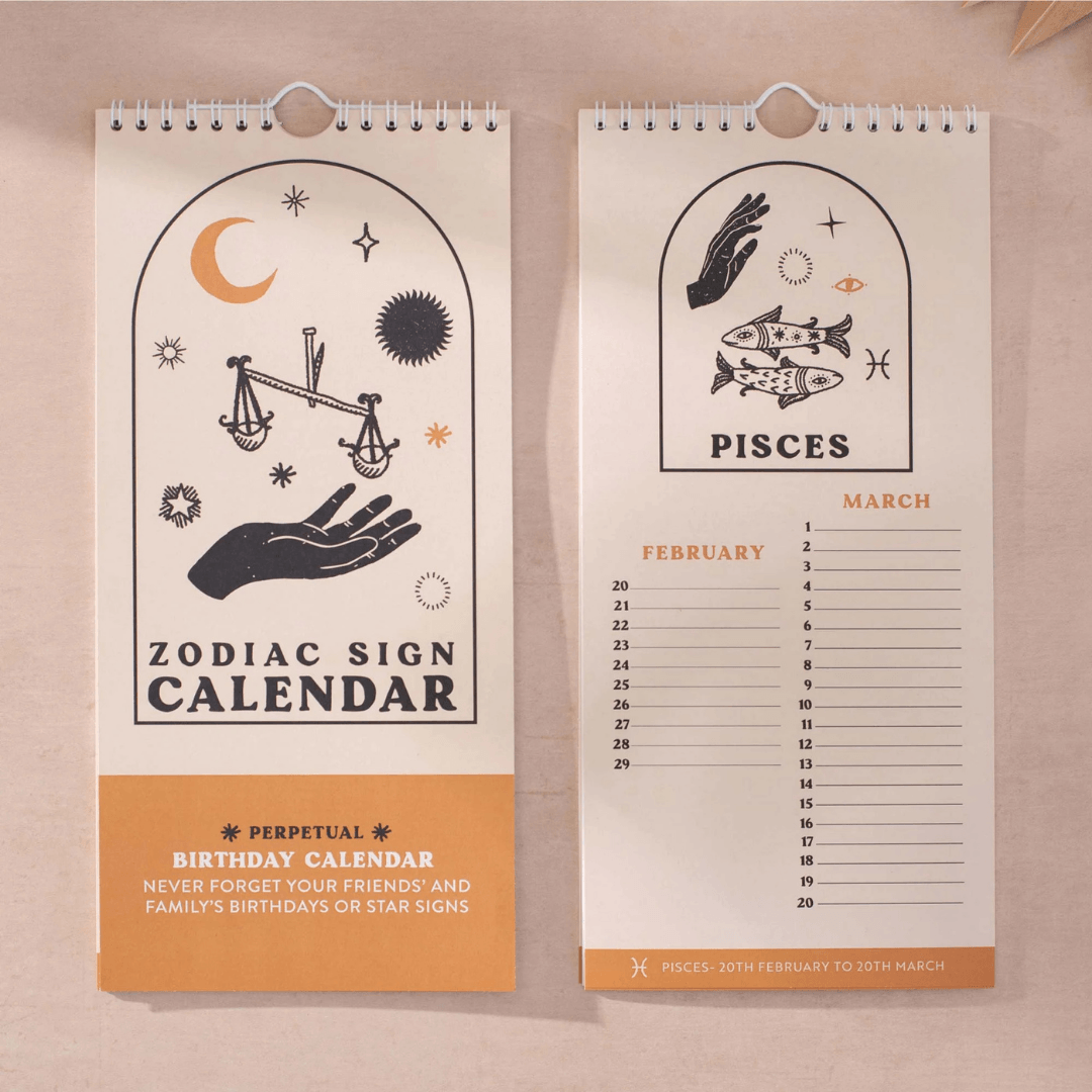 Zodiac Sign Perpetual Birthday Calendar