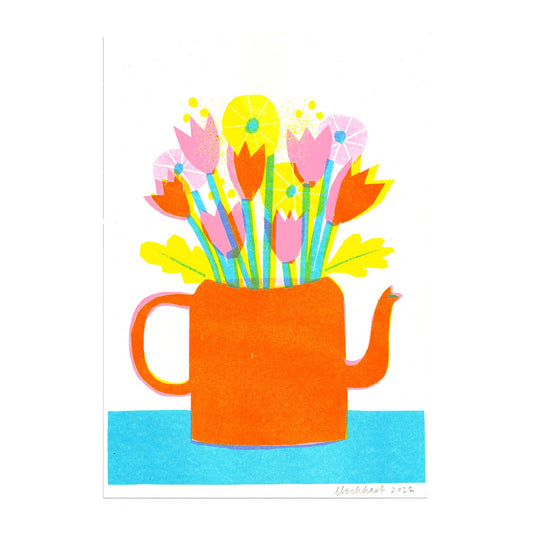 Teapot Flowers A4 Risograph Art Print