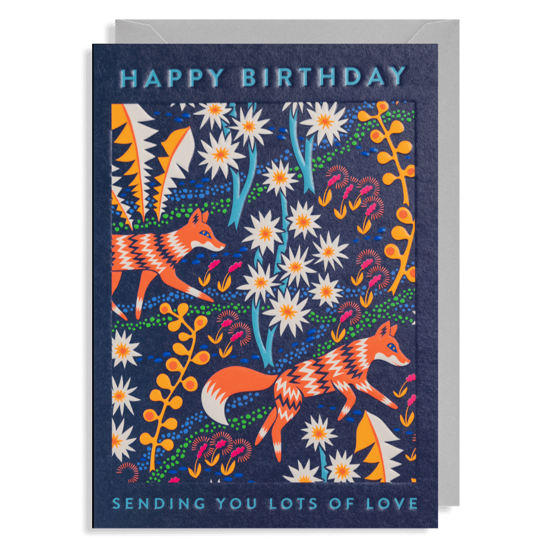 Fox Flowers Birthday Greetings Card