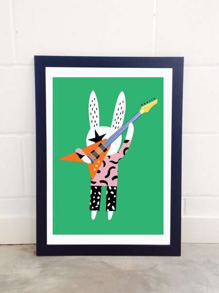 Guitar God Bunny A3 Print