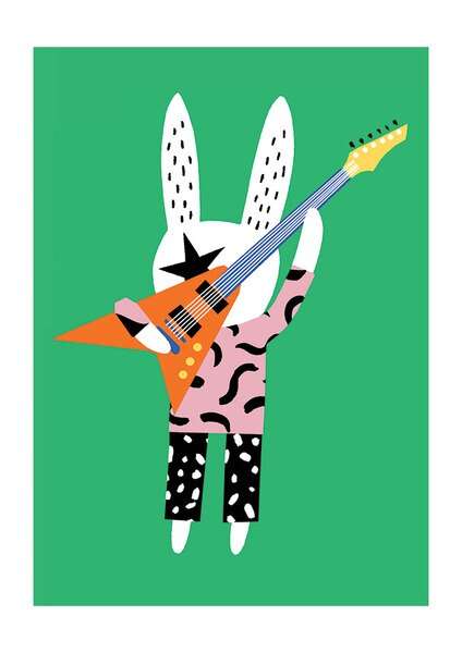 Guitar God Bunny A3 Print