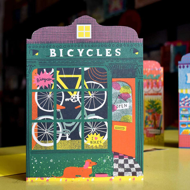 Bicycle Shop Die Cut Greetings Card