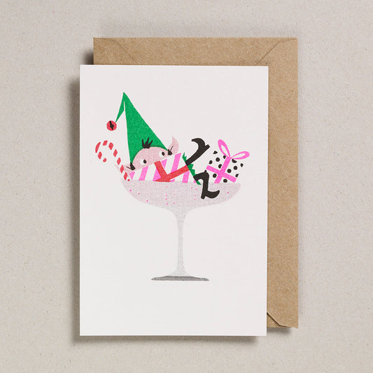 Champagne Elf Christmas Greetings Card