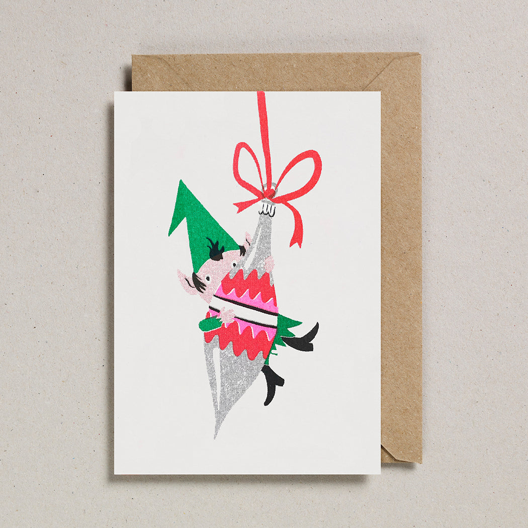 Bauble Elf Christmas Greetings Card