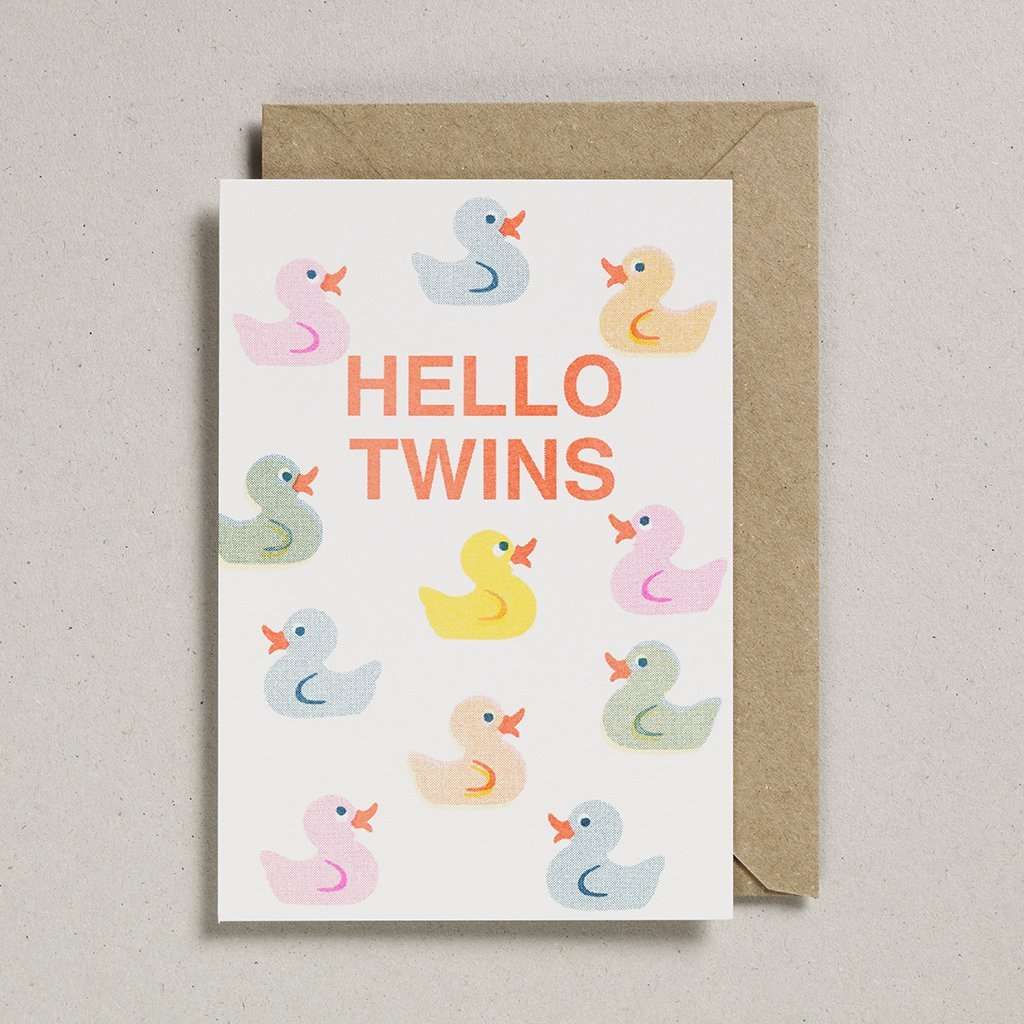 Hello Twins Risograph Greetings Card