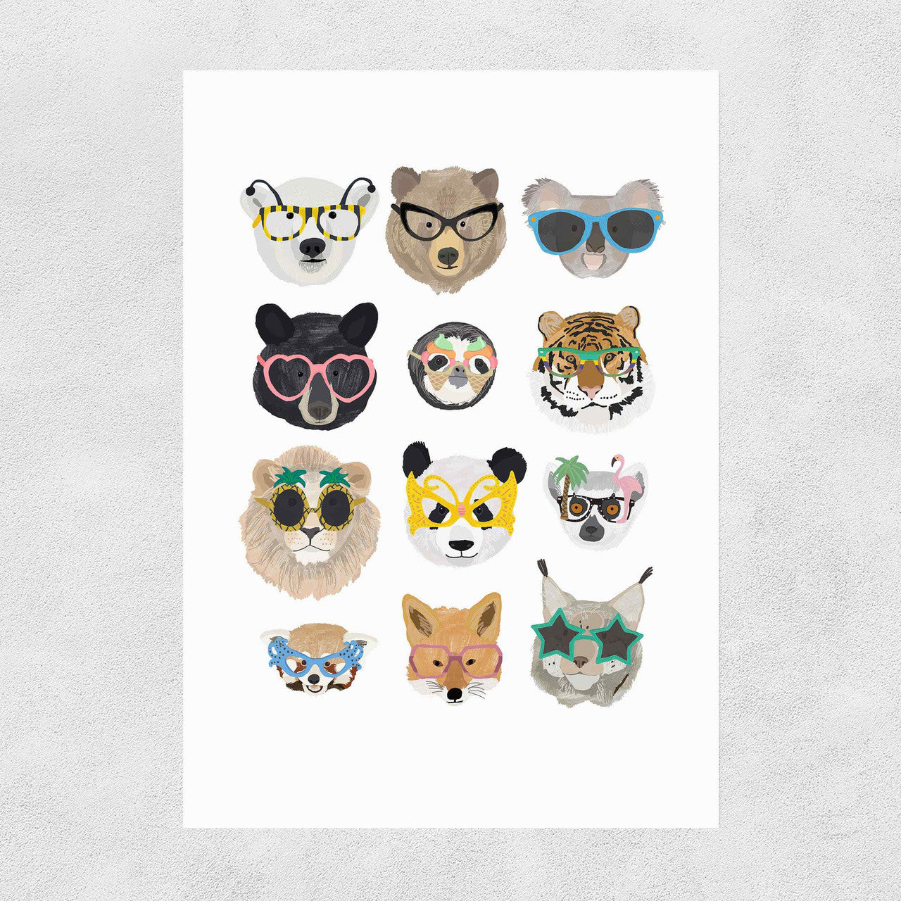 Wild Animals in Sunglasses A3 Print