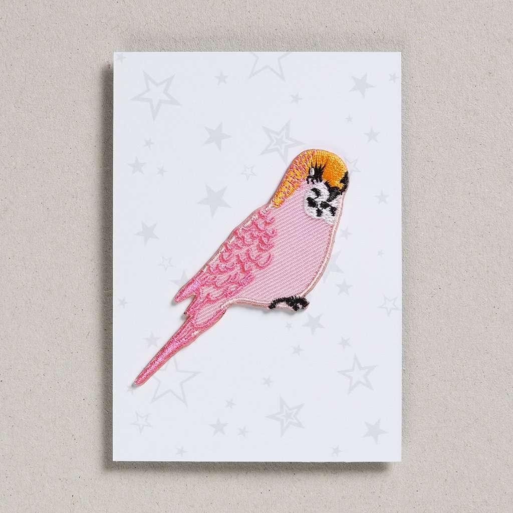 Iron on Patch - Pink Budgie