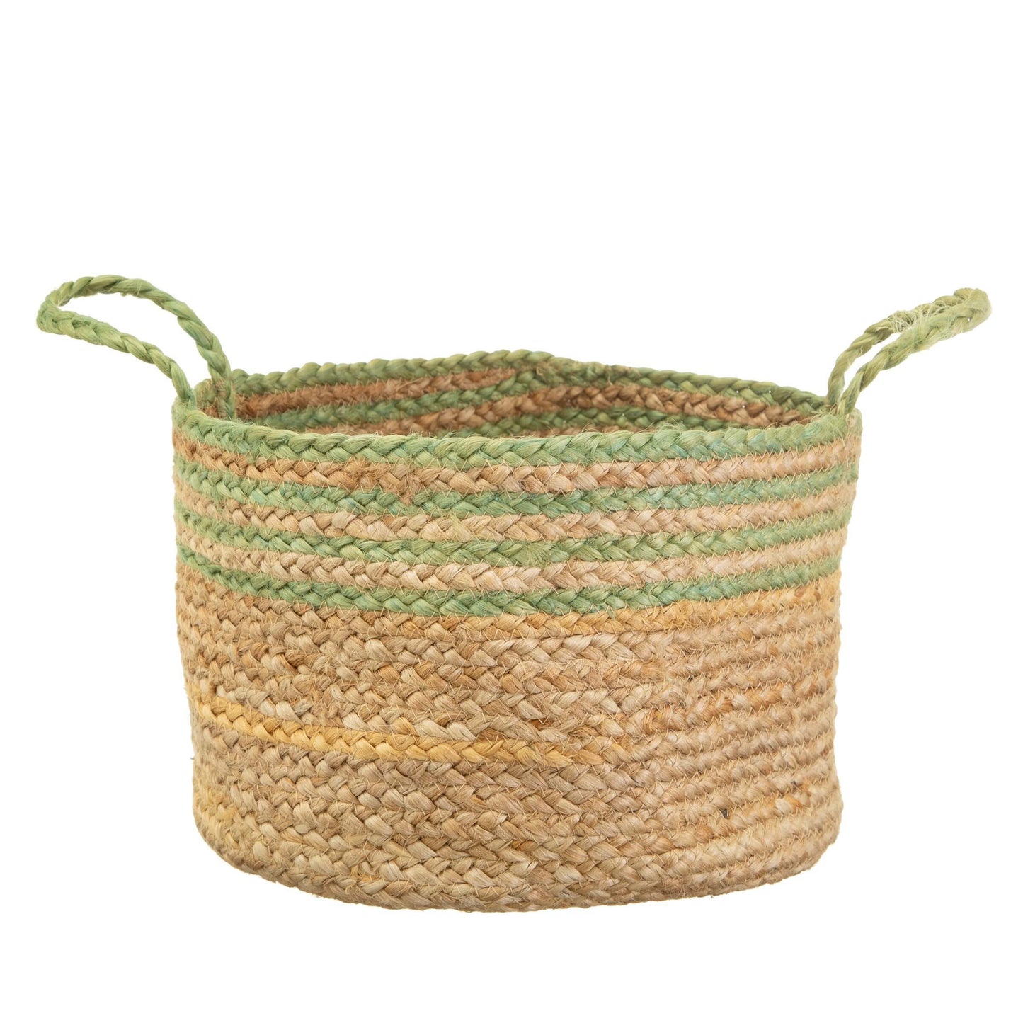 Green Stripe Jute Basket