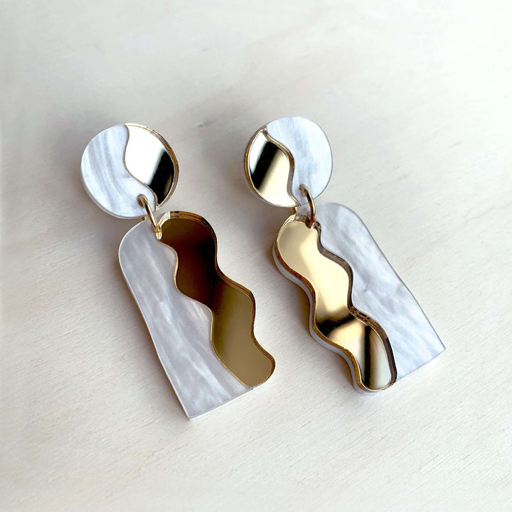 CALATA Statement Earrings - Gold & White