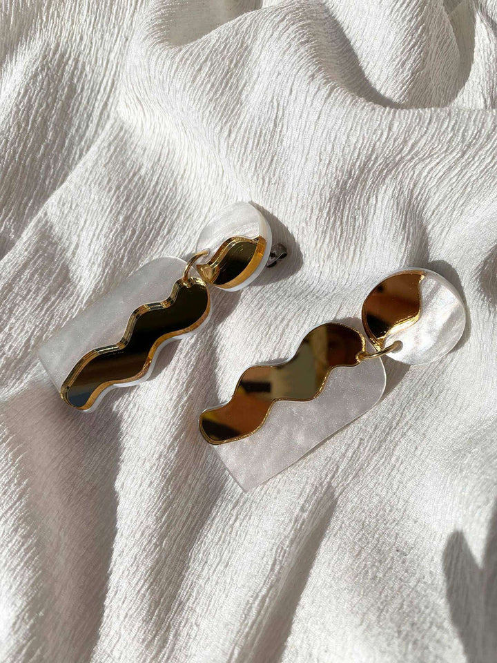 CALATA Statement Earrings - Gold & White