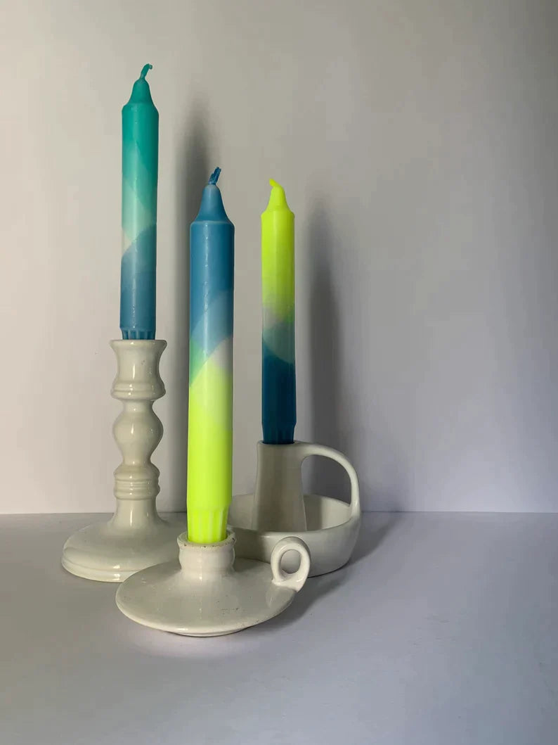 Sherbert Pink & Neon Coral Dinner Candles (Set of 2)