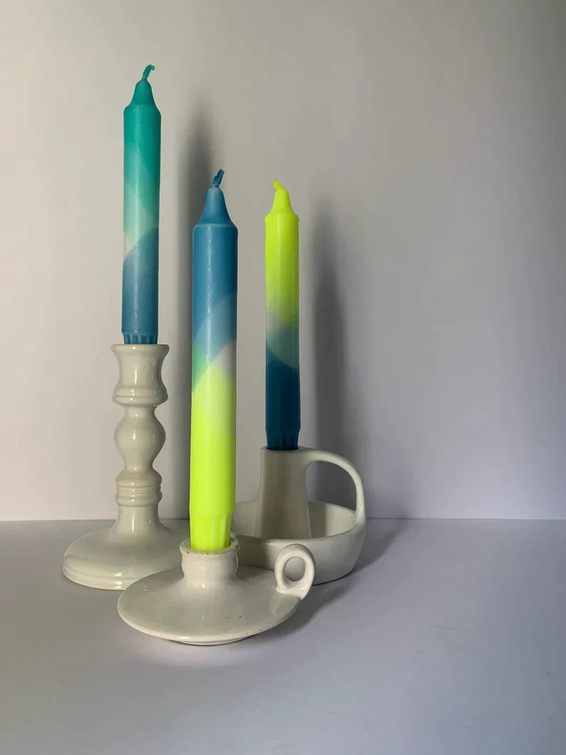 Neon Coral & Teal Dinner Candles (Set of 2)