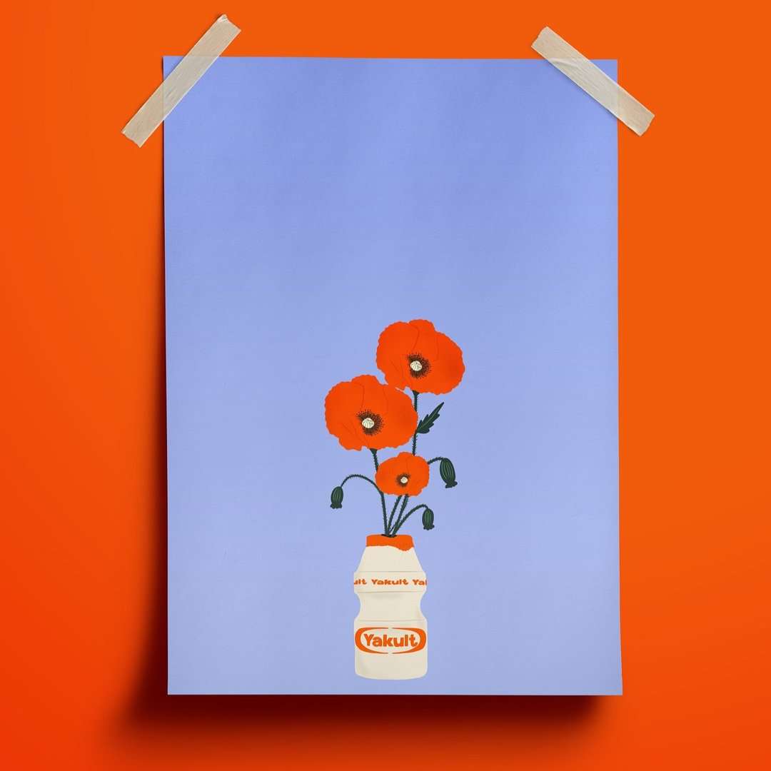 Poppy in a Yakult Bottle A5 Art Print
