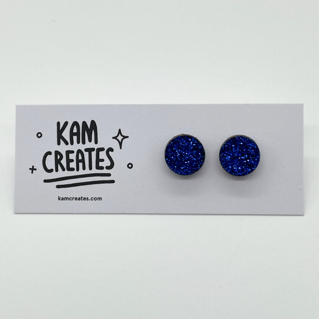 Blue Glitter Mini Circle Studs