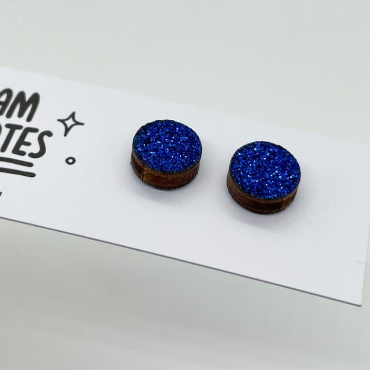 Blue Glitter Mini Circle Studs