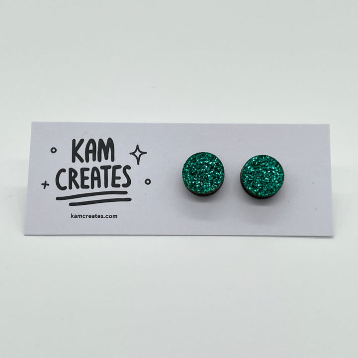 Emerald Green Glitter Mini Circle Studs