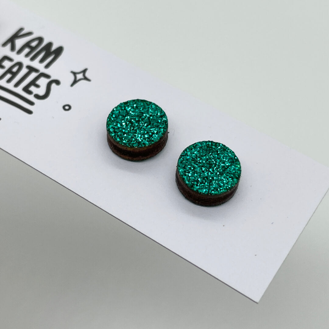 Emerald Green Glitter Mini Circle Studs