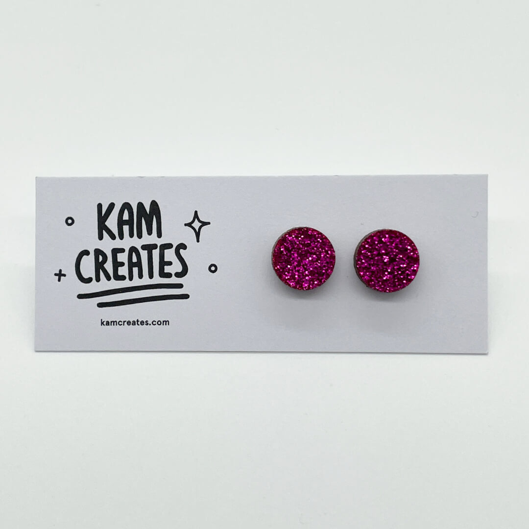 Pink Glitter Mini Circle Studs