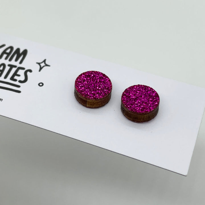 Pink Glitter Mini Circle Studs