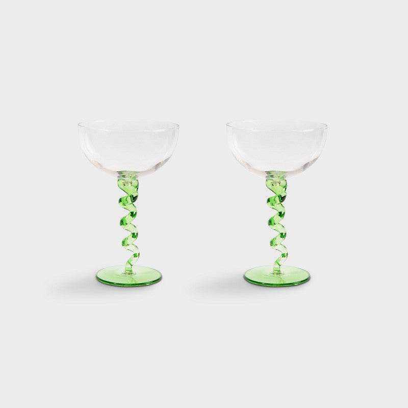 Green Spiral Coupe Glass Set