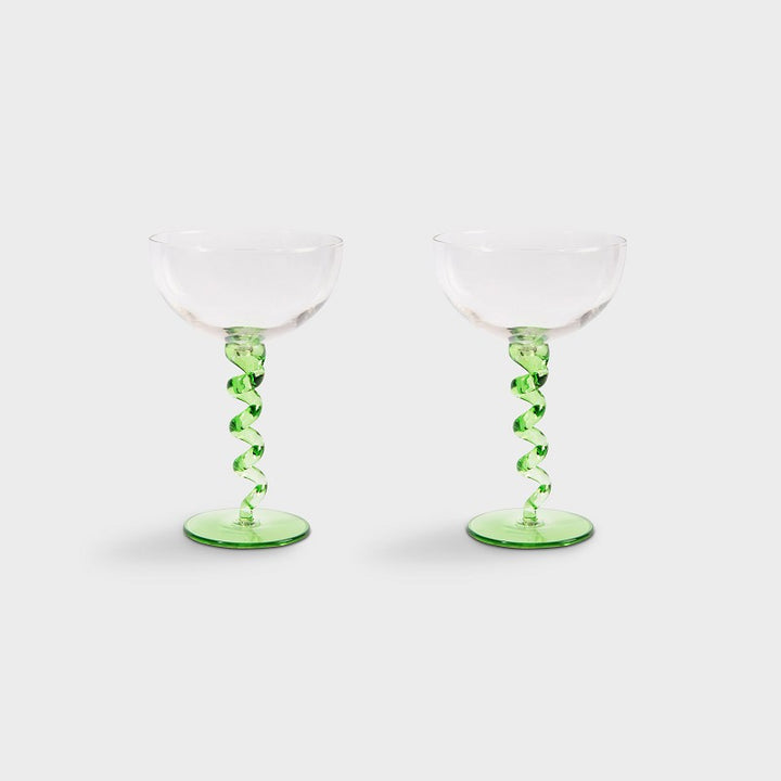 Green Spiral Coupe Glass Set