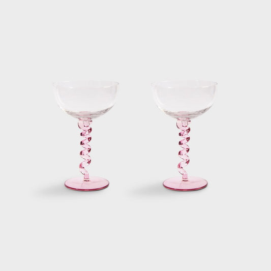Pink Spiral Coupe Glass Set