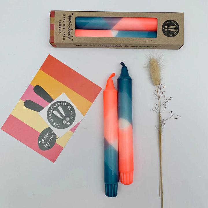 Neon Coral & Teal Dinner Candles (Set of 2)