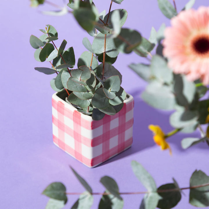 Pink Gingham Planter