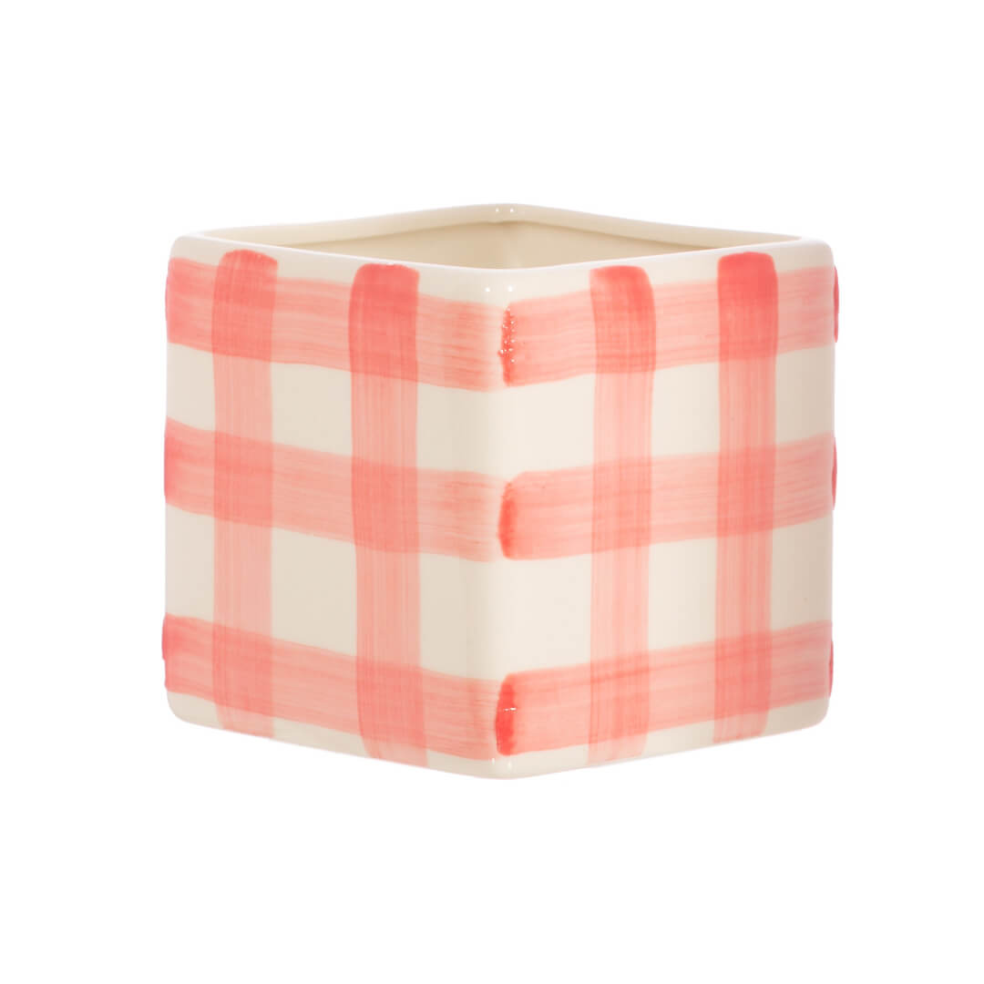 Pink Gingham Planter