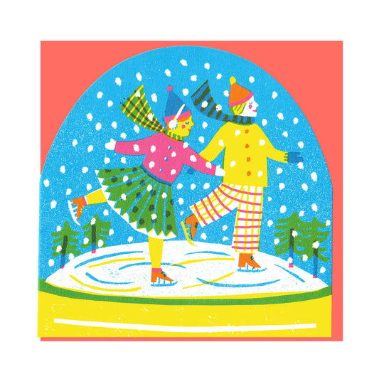 Snowglobe Ice Skaters Christmas Card