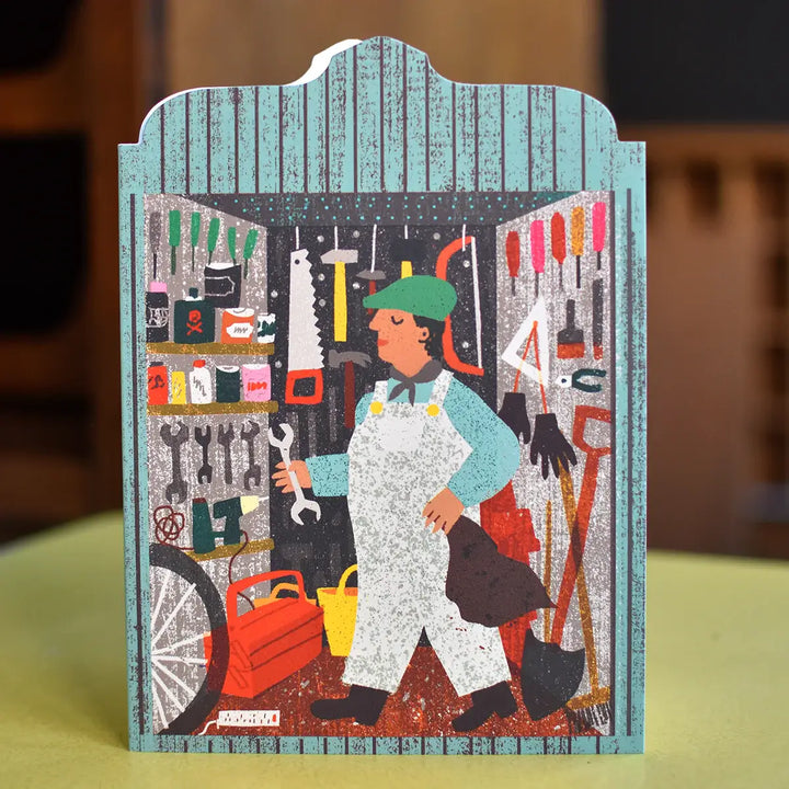 Man in Shed Greetings Card