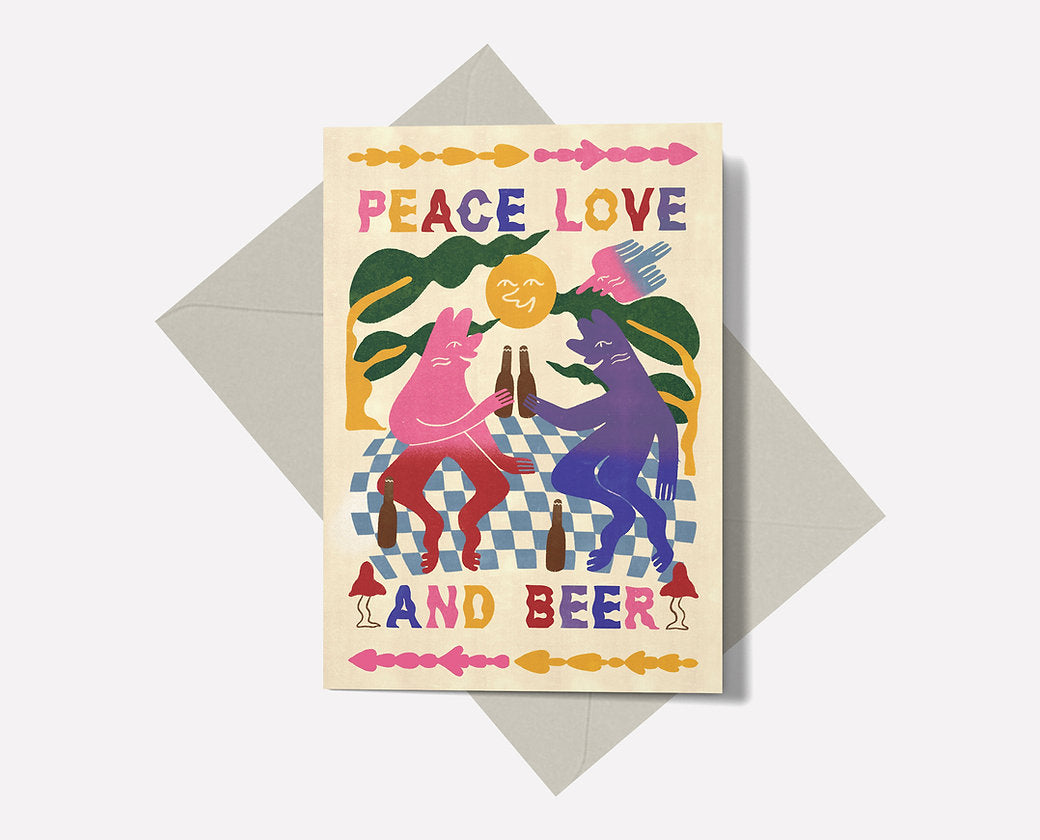Peace, Love & Beer Greetings Card