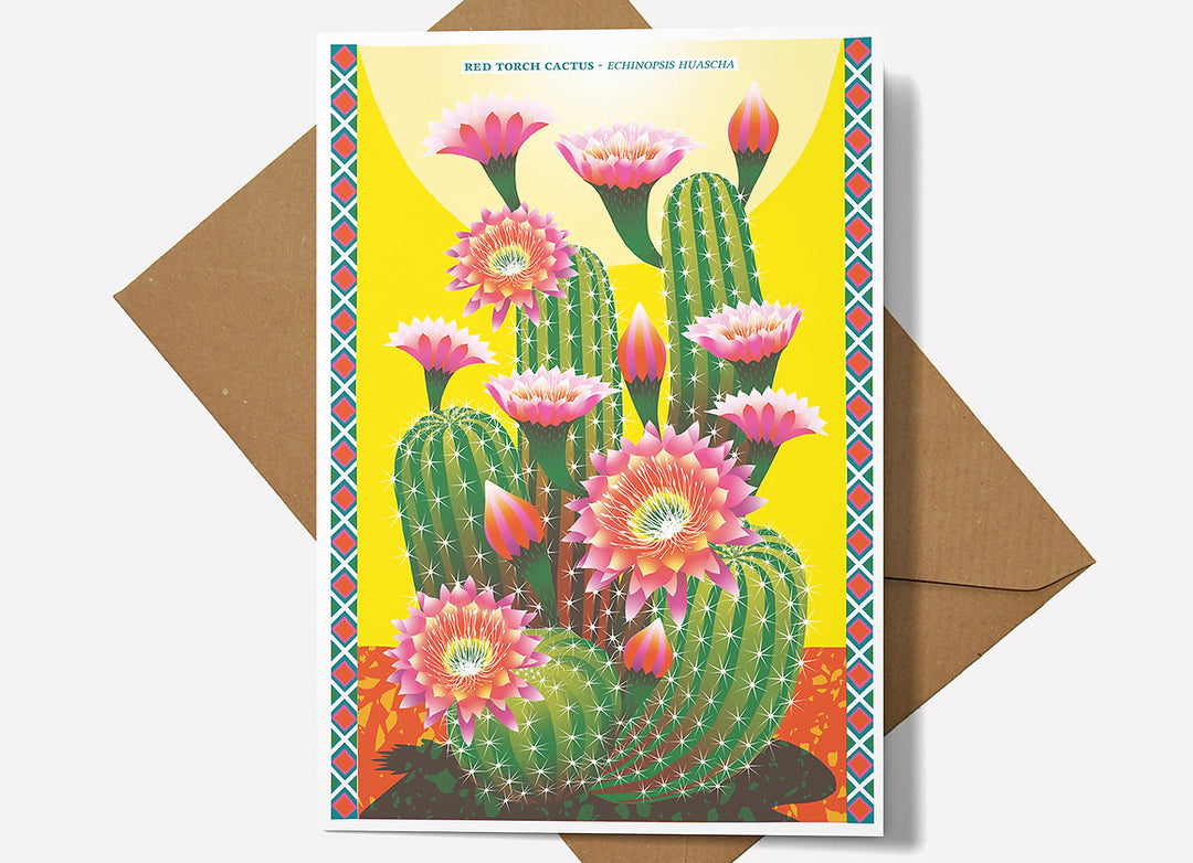 Red Torch Cactus Greetings Card