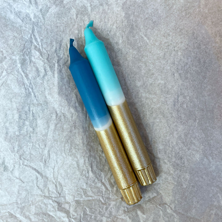 Gold, Turquoise & Blue Dinner Candles (Set of 2)