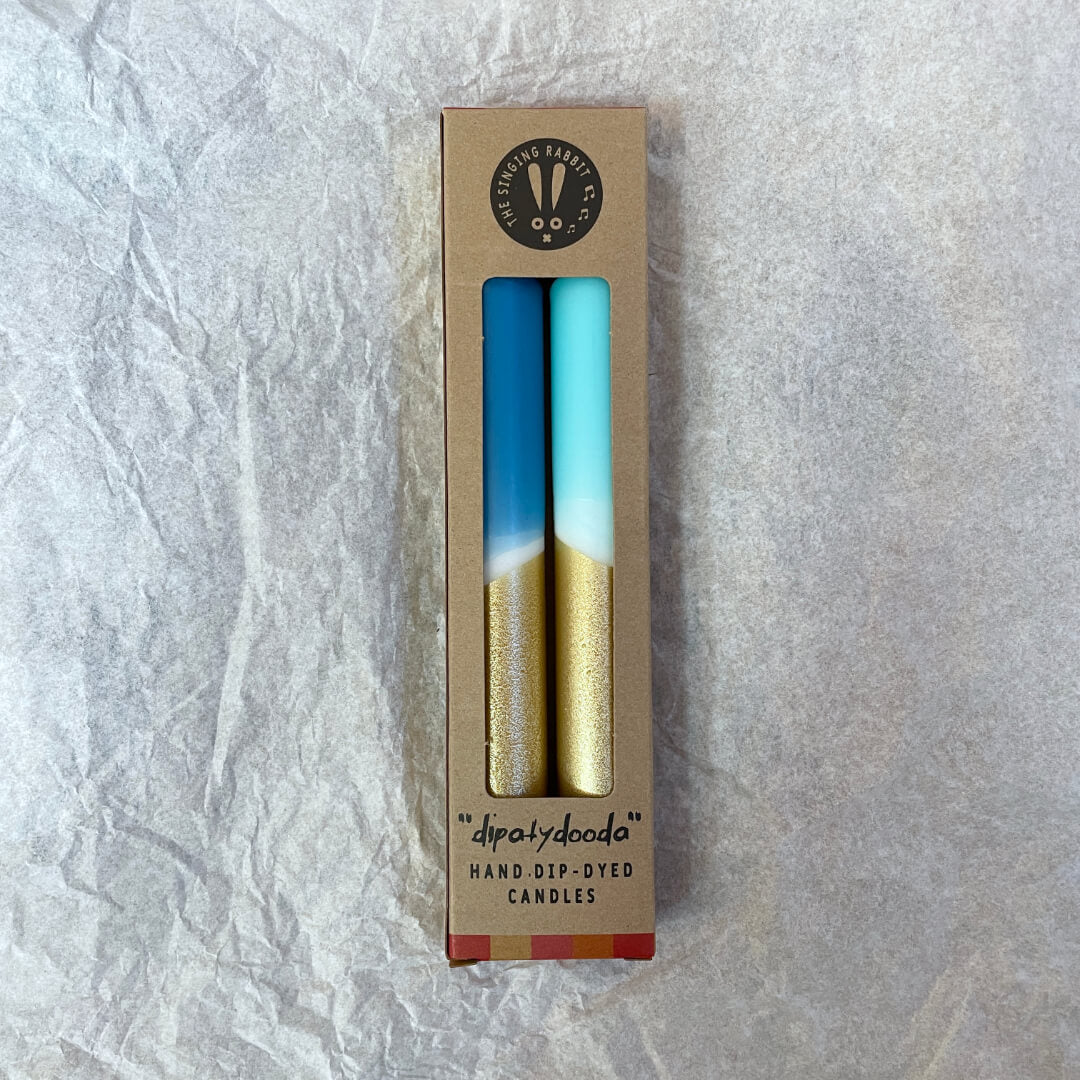 Gold, Turquoise & Blue Dinner Candles (Set of 2)