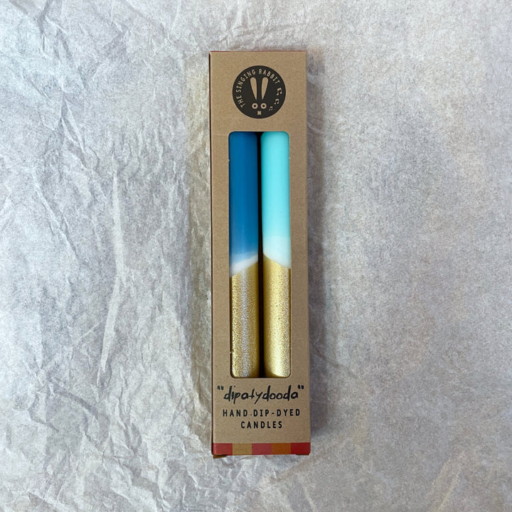 Gold, Turquoise & Blue Dinner Candles (Set of 2)