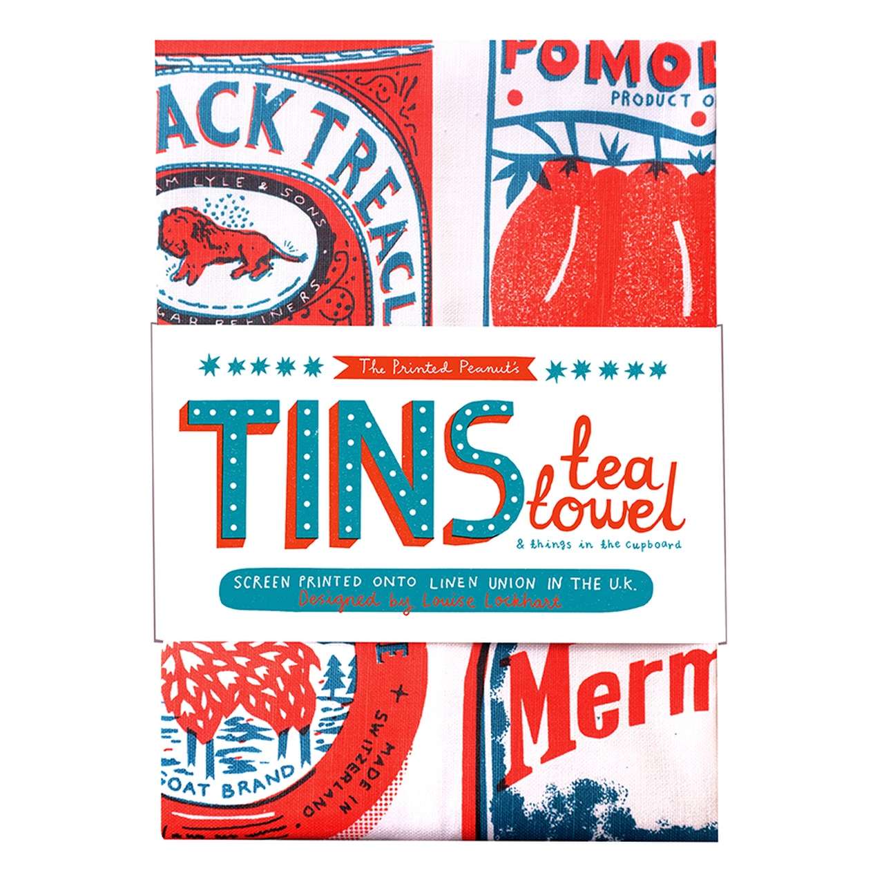 Printed Peanut Tea Towel - Tins